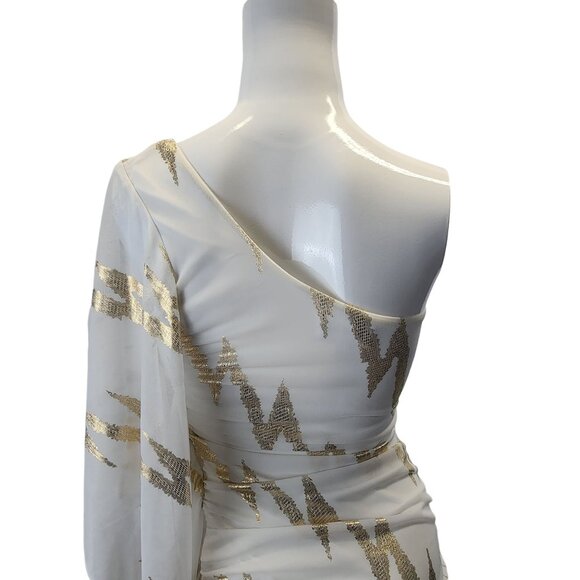 Emerald Sundae Asymmetrical Bodycon Dress With Gold Sequin Pattern - Picture 7 of 15